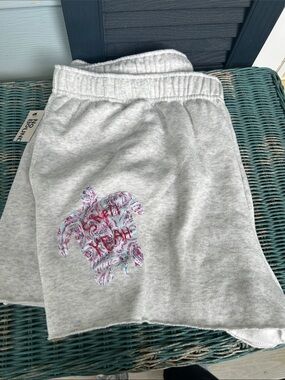 No Boundaries Light Gray Sweatshorts with Pink & Blue Embroidered Turtle